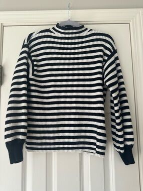 Anthropologie Black and White Striped Ribbed Knit Top